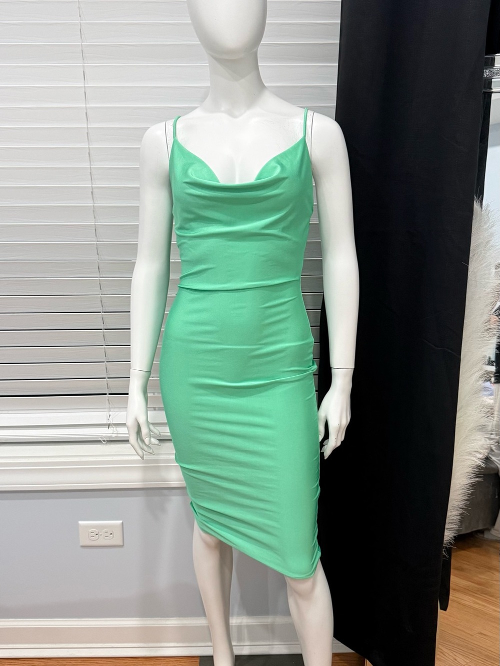 iris Mint Green Cowl Neck Midi Dress